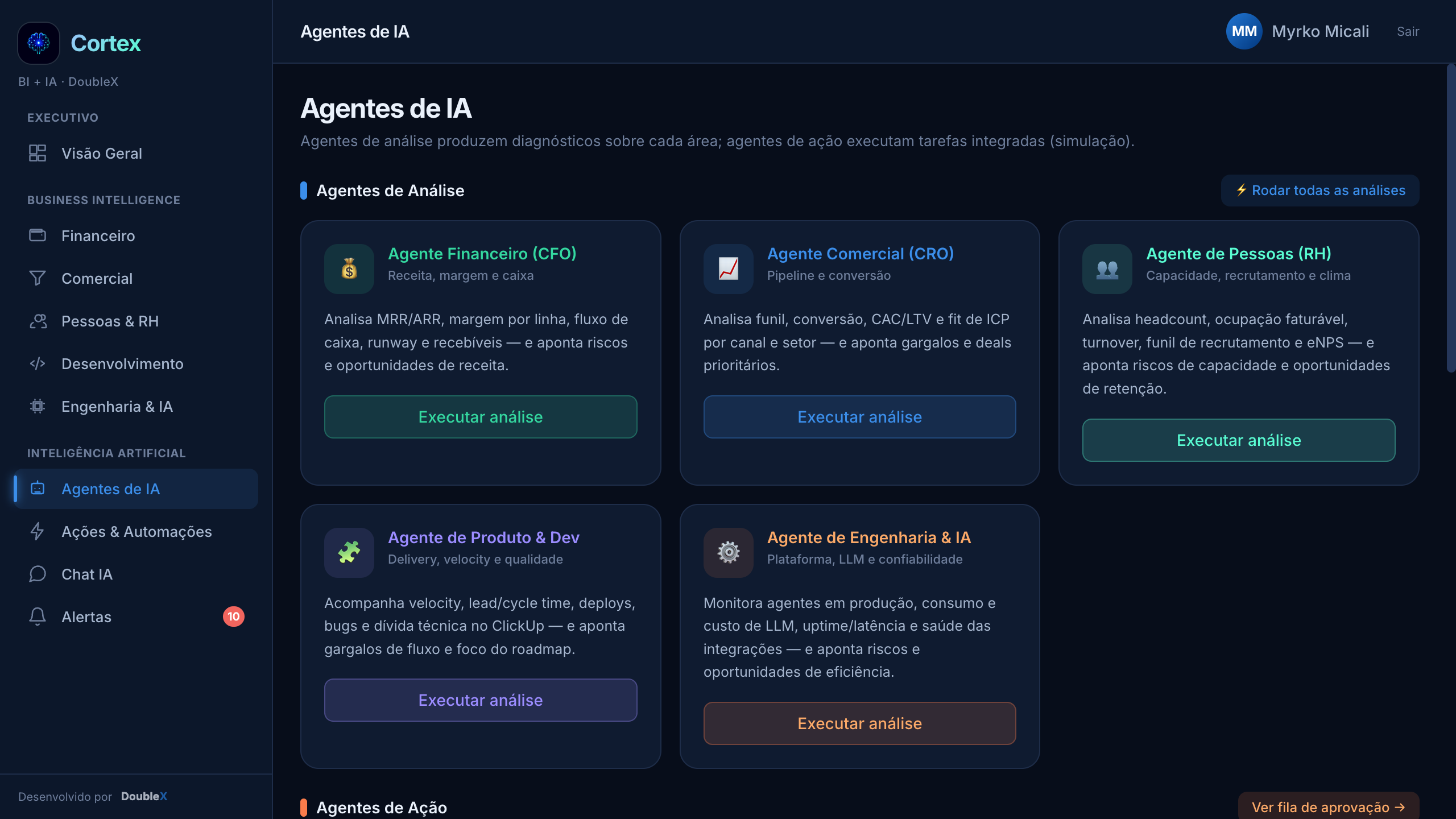 Cortex, agentes de IA executando tarefas dentro do dado da empresa