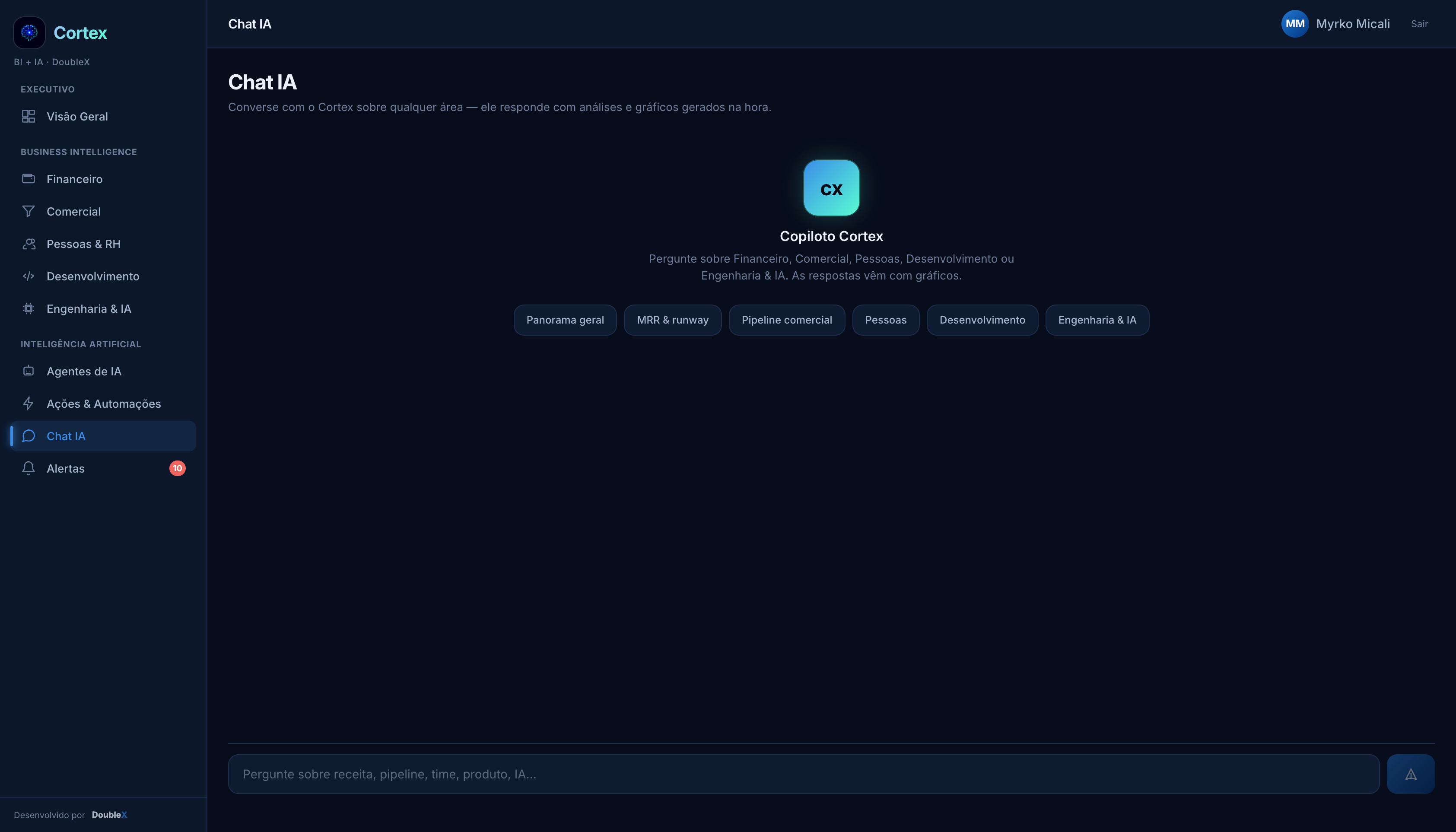 Cortex, chat de IA consultando o dado da empresa em linguagem natural